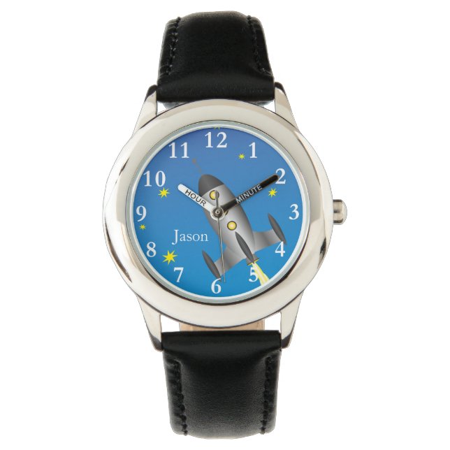 Raket Ruimteschip Gepersonaliseerde naam Boy Watch Horloge (Voorkant)