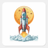 raket vierkante sticker (Voorkant)