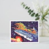 Raketa Santa, vintage Sovjet Nieuwjaarsvakantie Briefkaart (Staand voorkant)