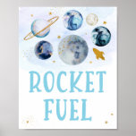 Raketbrandstof Galaxy Blue Gold Space Birthday Poster<br><div class="desc">Dit schattige ontwerp is voorzien van kleurrijke planeten met faux gouden folie sterren.</div>