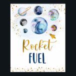 Raketbrandstof Galaxy Blue Gold Space Birthday Poster<br><div class="desc">Dit schattige ontwerp is voorzien van kleurrijke planeten met faux gouden folie sterren.</div>