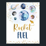 Raketbrandstof Galaxy Blue Gold Space Birthday Poster<br><div class="desc">Dit schattige ontwerp is voorzien van kleurrijke planeten met faux gouden folie sterren.</div>