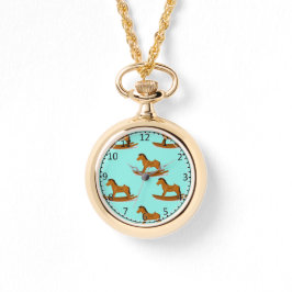 Raketend houten paard horloge
