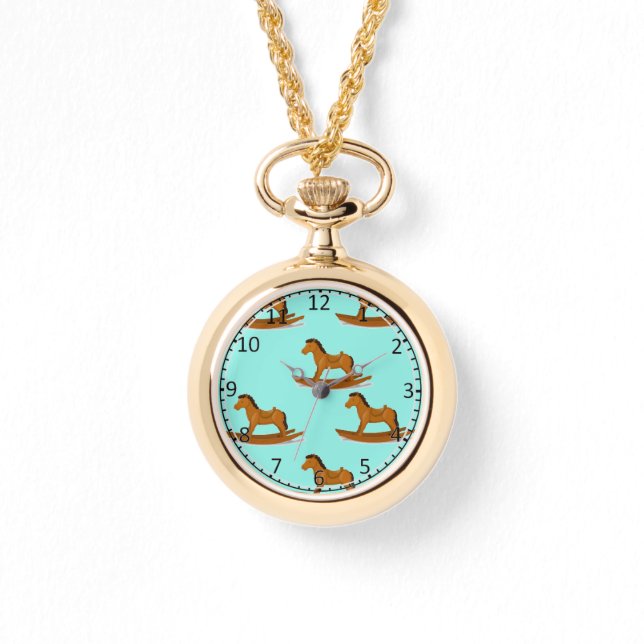 Raketend houten paard horloge (Voorkant)