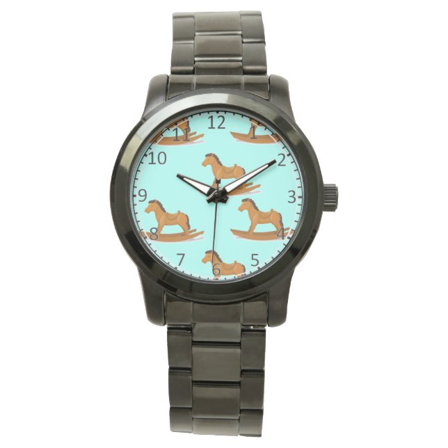 Raketend houten paard horloge (Voorkant)