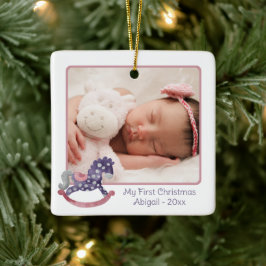 Raketend paard 2 Foto Mijn eerste kerstkind meisje Keramisch Ornament