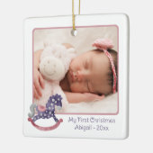 Raketend paard 2 Foto Mijn eerste kerstkind meisje Keramisch Ornament (Links)