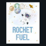 Raketfuel Astronaut Blue Gold Space Birthday Poster<br><div class="desc">Dit schattige ontwerp is voorzien van kleurrijke planeten met faux gouden folie sterren.</div>