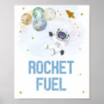 Raketfuel Astronaut Blue Gold Space Birthday Poster<br><div class="desc">Dit schattige ontwerp is voorzien van kleurrijke planeten met faux gouden folie sterren.</div>