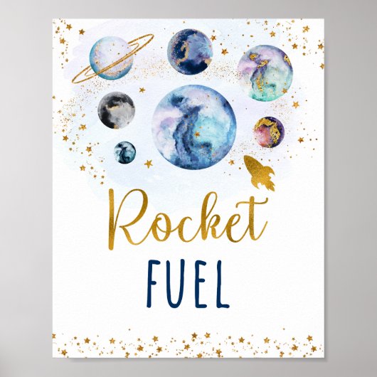Raketfuel Blue Gold Space Birthday Sign Poster (Voorkant)
