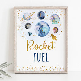 Raketfuel Blue Gold Space Birthday Sign Poster
