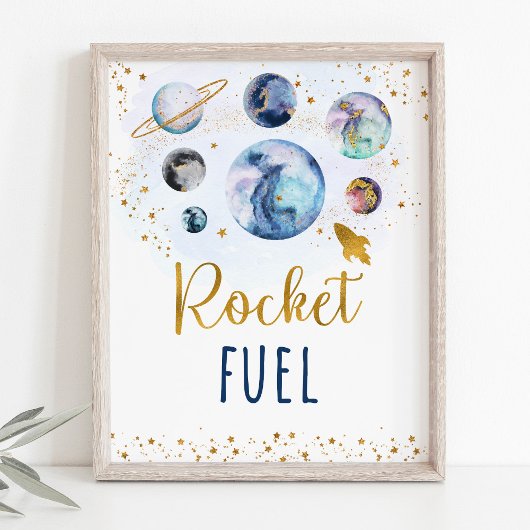 Raketfuel Blue Gold Space Birthday Sign Poster