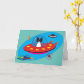 Rakethond uit de midden eeuw Omgeveld Wenskaart Kaart (Gele Bloem)