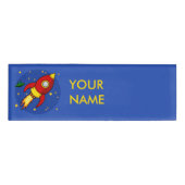 Raketlabel met rode naam naambadge (Voorkant)
