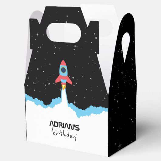 Raketlancering in buitenruimtescheppen op zaterdag bedankdoosjes (Geopend)