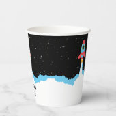 Raketlancering in buitenruimtescheppen op zaterdag papieren bekers (Achterkant)