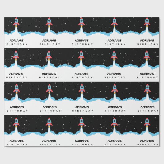 Raketlancering in buitenruimtetenaam Birthday Cadeaupapier (Vlak)