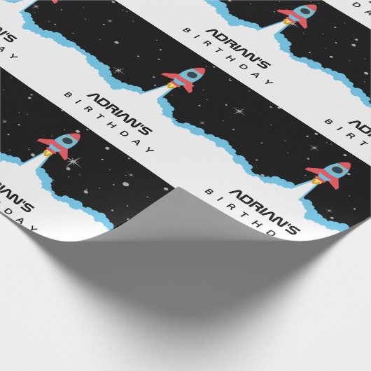 Raketlancering in buitenruimtetenaam Birthday Cadeaupapier (Hoek)