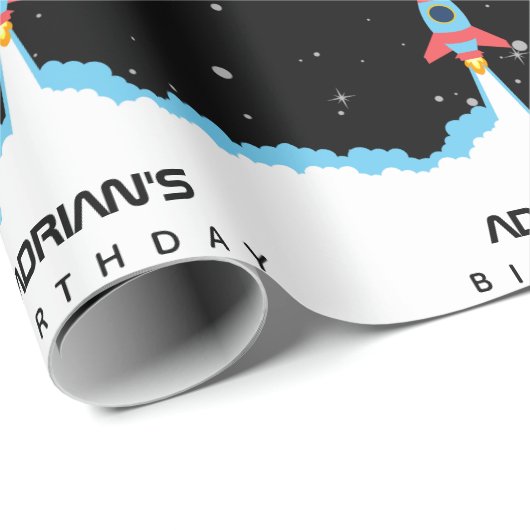Raketlancering in buitenruimtetenaam Birthday Cadeaupapier (Rol Hoek)