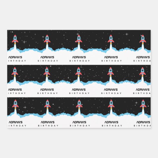 Raketlancering in buitenruimtetenaam Birthday Inpakpapier Vel (Voorkant 3)