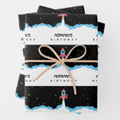 Raketlancering in buitenruimtetenaam Birthday Inpakpapier Vel (In situ)