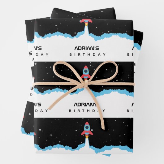 Raketlancering in buitenruimtetenaam Birthday Inpakpapier Vel (In situ)