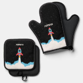 Raketlancering in Kind voor buitenruimte Ovenwant & Pannenlap Set (Voorkant / Achterkant)