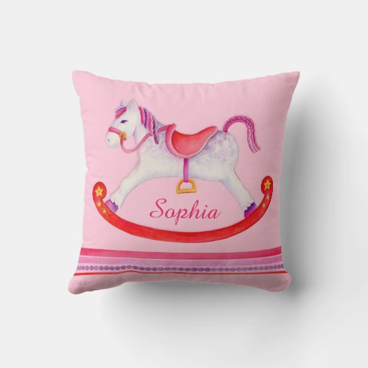 Raketpaardenroze waterverf genaamd kinder kussen (Achterkant)