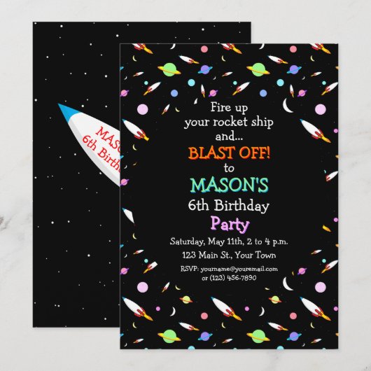 Raketplaneten Manen Sterren Buitenruimte Verjaarda Kaart (Voorkant / Achterkant)