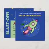 Raketroze groene uitnodiging voor geboorte (Voorkant / Achterkant)