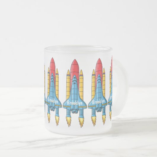 Raketscheepsillustratie cartoon matglas koffiemok (Voorkant rechts)