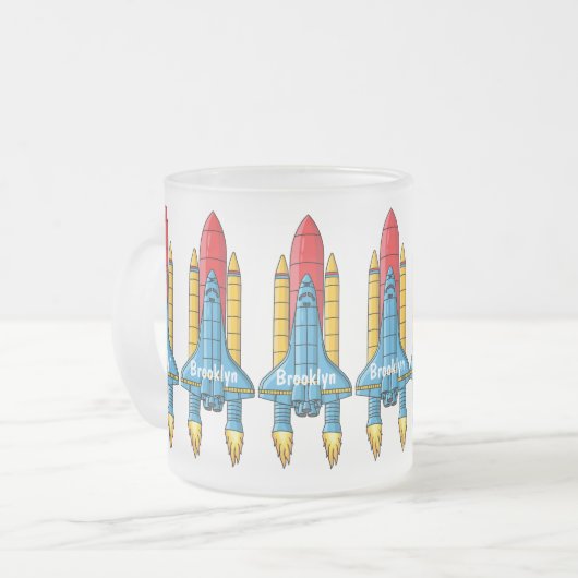 Raketscheepsillustratie cartoon matglas koffiemok (Voorkant links)