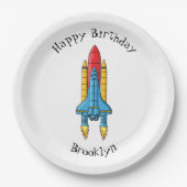 Raketscheepsillustratie cartoon papieren bordje (Voorkant)