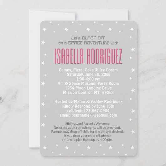 Raketschepen buitenruimtevaart uitnodiging (Achterkant)