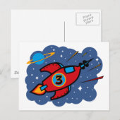 Raketschip 3e verjaardag briefkaart (Voorkant / Achterkant)