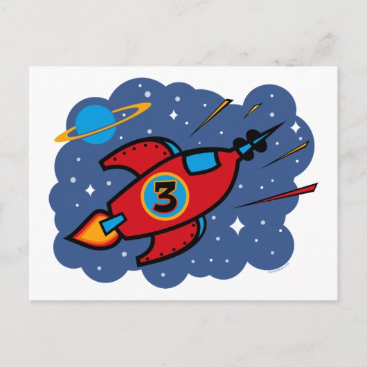 Raketschip 3e verjaardag briefkaart (Voorkant)