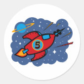 Raketschip 5e verjaardag ronde sticker (Voorkant)