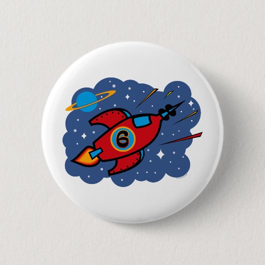 Raketschip 6e verjaardag ronde button 5,7 cm (Voorkant)
