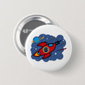 Raketschip 6e verjaardag ronde button 5,7 cm (Voorkant /achterkant)