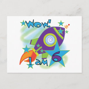 Raketschip 6e verjaardag Tshirts en geschenken Briefkaart