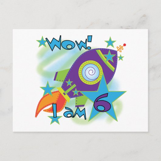 Raketschip 6e verjaardag Tshirts en geschenken Briefkaart (Voorkant)