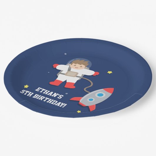 Raketschip Buitenruimte Astronaut Birthday Party Papieren Bordje (Gekanteld)