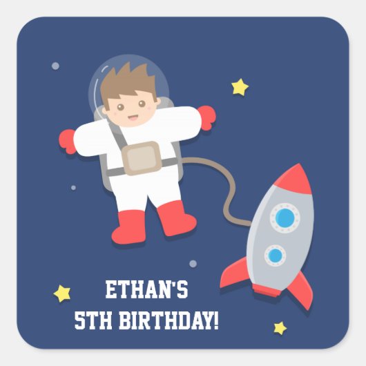 Raketschip Buitenruimte Astronaut Birthday Party Vierkante Sticker (Voorkant)
