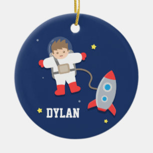 Raketschip Buitenruimte Kleine Astronaut Jongenska Keramisch Ornament