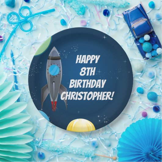 Raketschip buitenruimte papieren bordje (Feest)