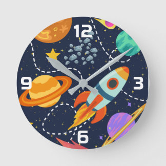 Raketschip Buitenruimte Planeten Astronaut Kinderk Ronde Klok