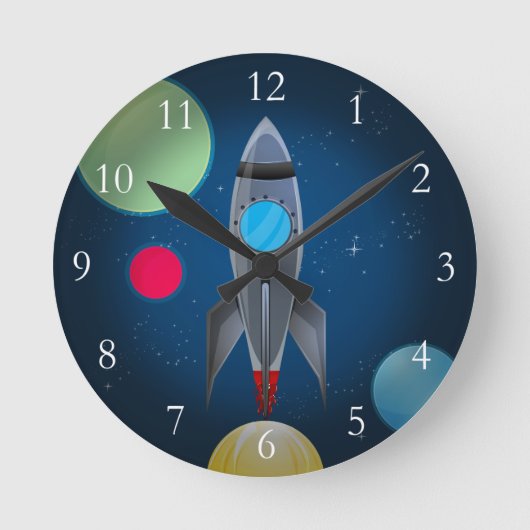 Raketschip buitenruimte ronde klok (Voorkant)