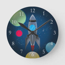 Raketschip buitenruimte ronde klok