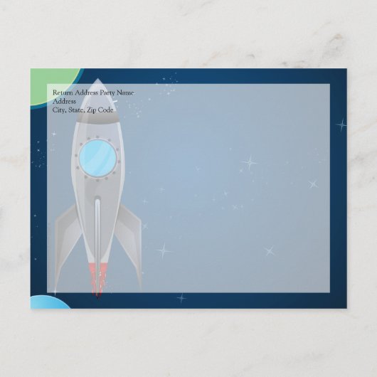 Raketschip buitenruimte uitnodiging briefkaart (Achterkant)