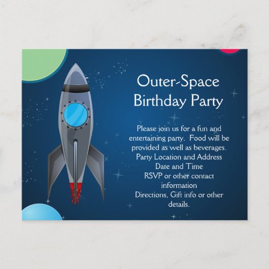 Raketschip buitenruimte uitnodiging briefkaart (Voorkant)